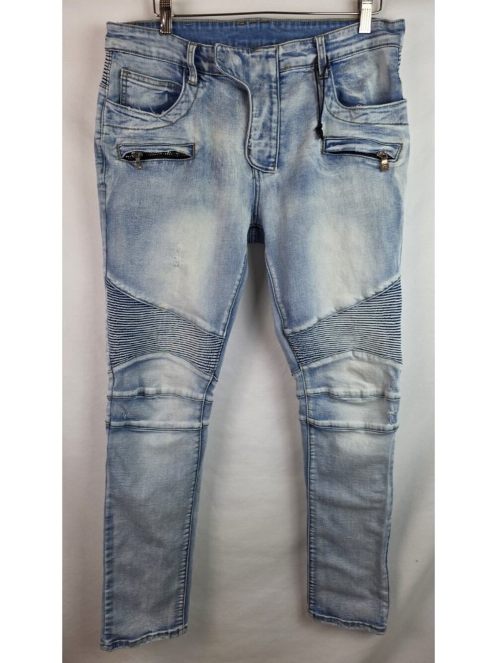 Balmain Paris Mens Jeans Size 36 Slim Fit Distressed Ribbed Denim Pants Italy